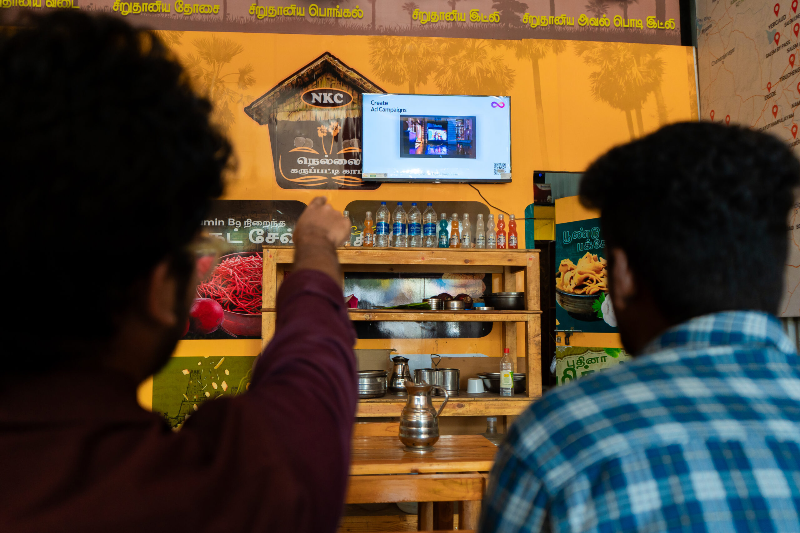 Hype Loop advertising screen Nellai Karupatti Coffee Madhavaram Chennai