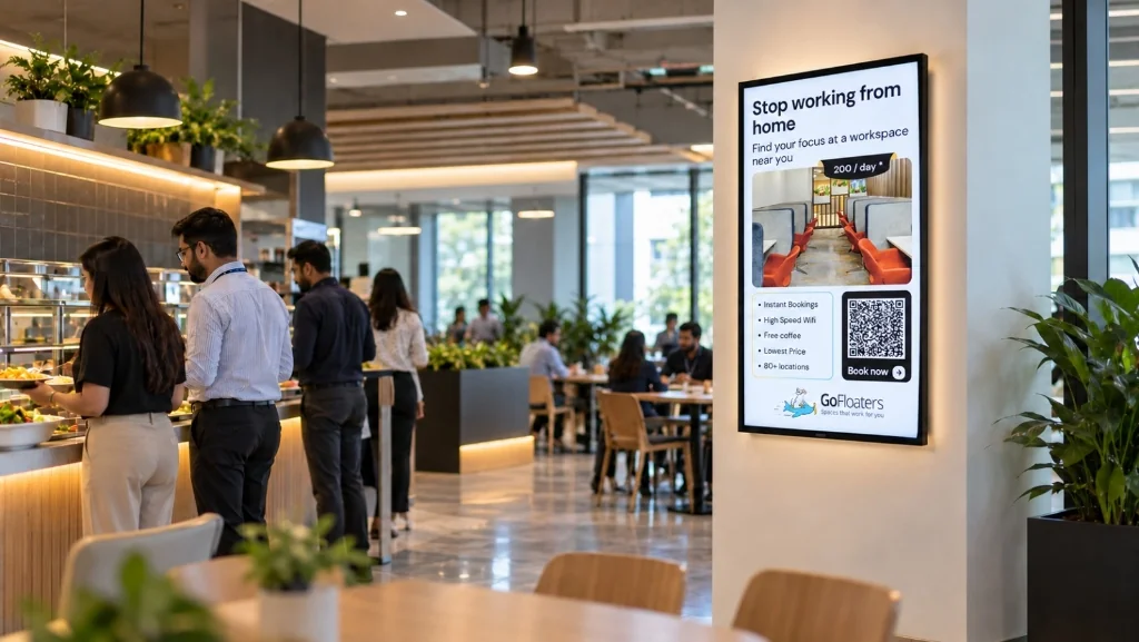 Digital screen advertising in corporate office towers